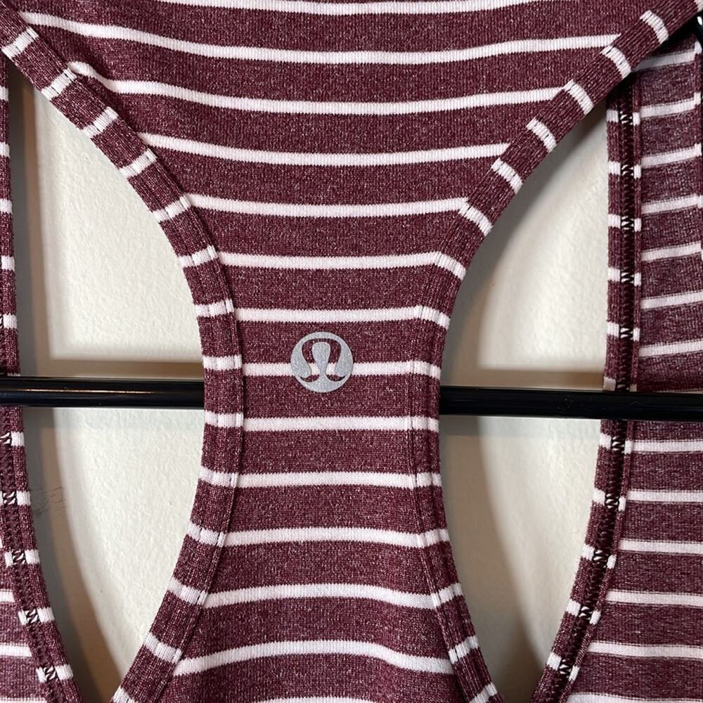 Lululemon Cool Racerback West2east Stripe Heathered Bordeaux Drama Tank Top Sz 2 - Picture 7 of 9